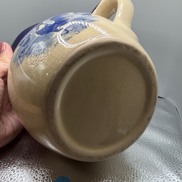 Blue and Cream Ceramic Pitcher with Rooster Design - Picture 5 of 6